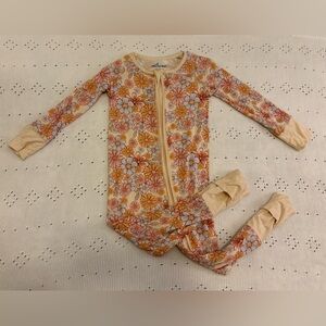 Floral Footed One-Piece Pajama - Peach & Yellow Flower Print